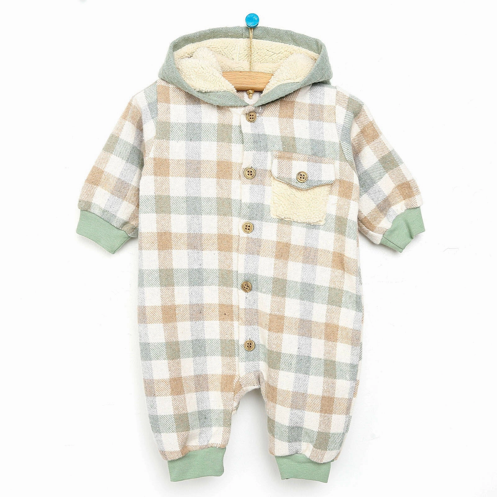 Bebbek Newborn Lumberjack Hooded Jumpsuit - Beige