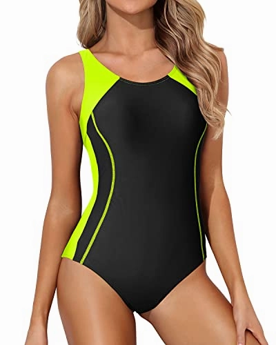 Drag-Reducing Splicing Athletic One Piece Swimsuits-Black