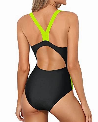 Drag-Reducing Splicing Athletic One Piece Swimsuits-Black