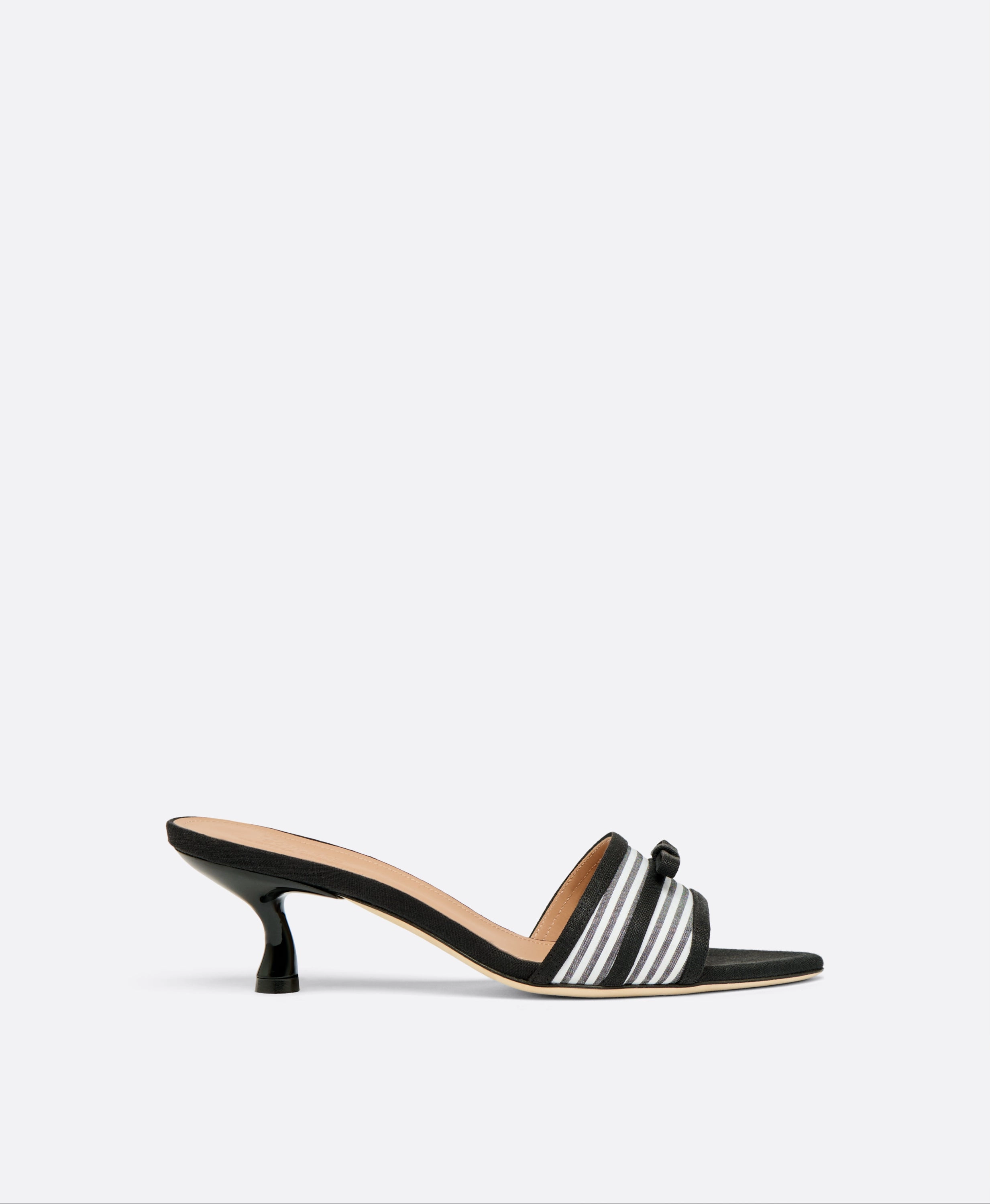 Eloise 45 Black Striped Kitten Heel Sandals
