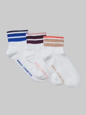 French Connection 3 Pack Tipped Ankle Socks