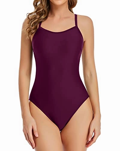 Full Coverage Athletic One Piece Swimsuits For Women-Maroon