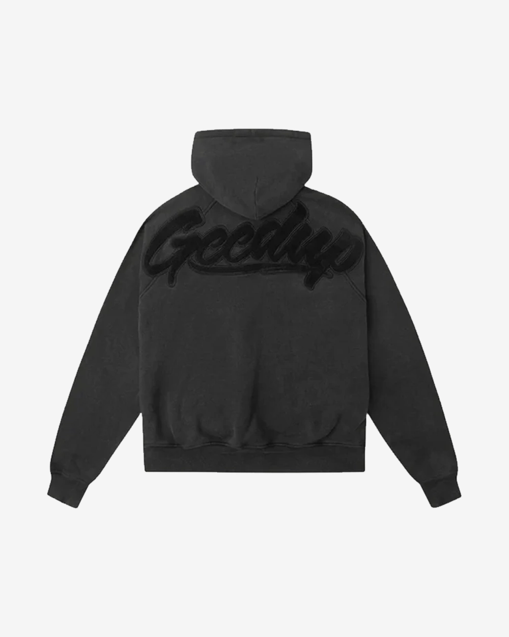 GEEDUP OS SCRIPT VINTAGE WASHED BLACK HOODIE