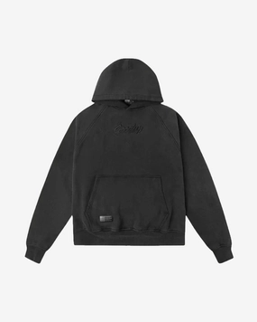GEEDUP OS SCRIPT VINTAGE WASHED BLACK HOODIE