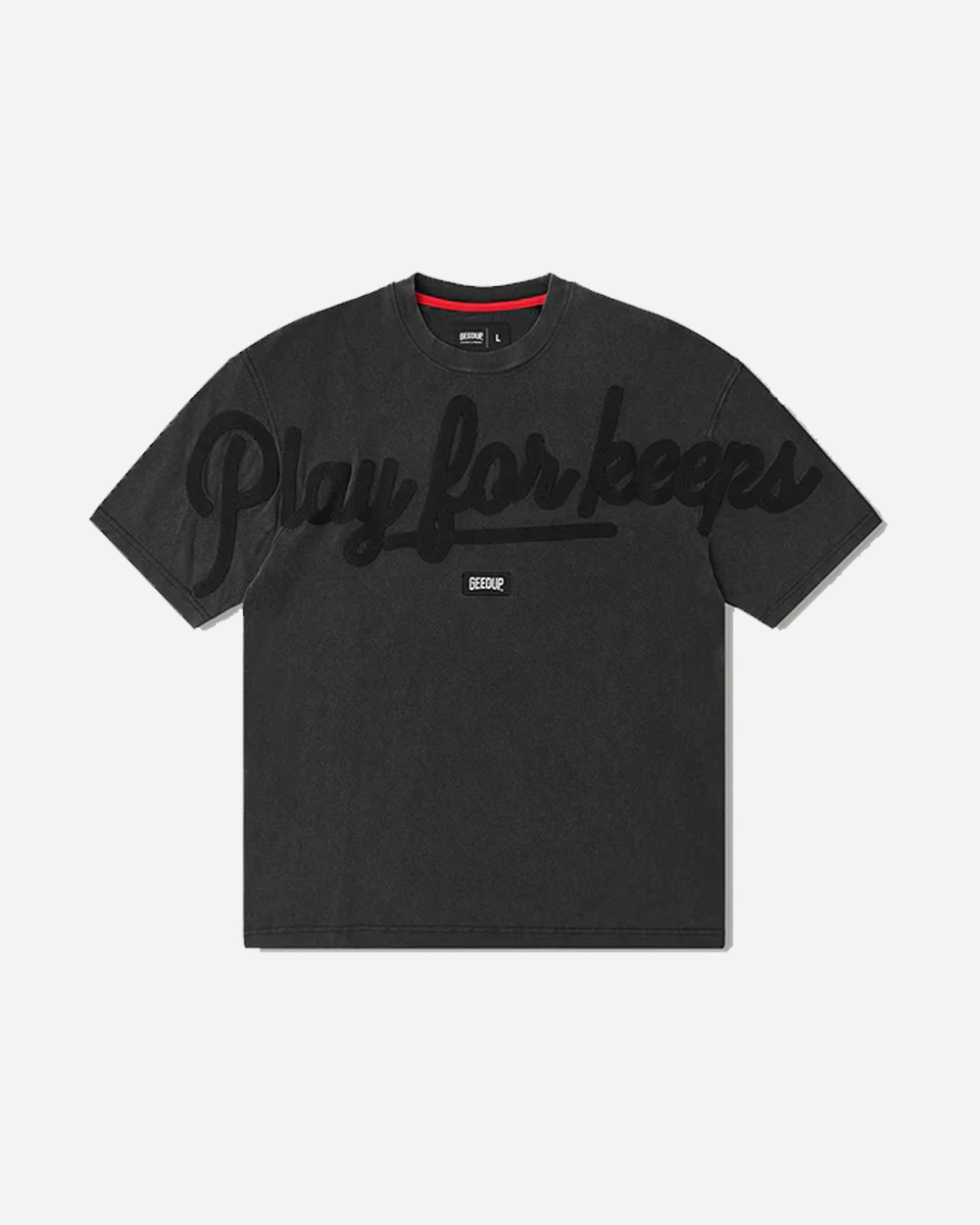 GEEDUP PFK SCRIPT VINTAGE WASHED BLACK TEE (NEW)