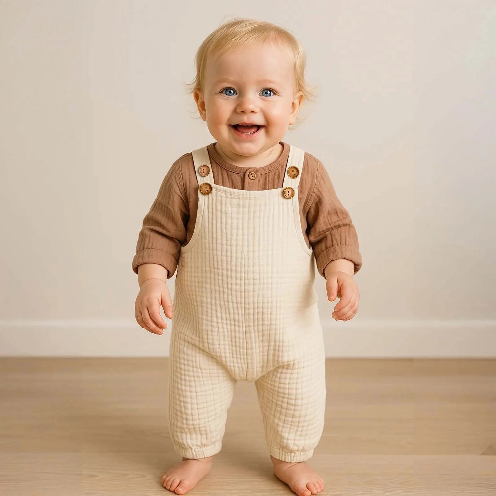 HelloBaby Newborn Muslin Overalls-Sweatshirt - Beige