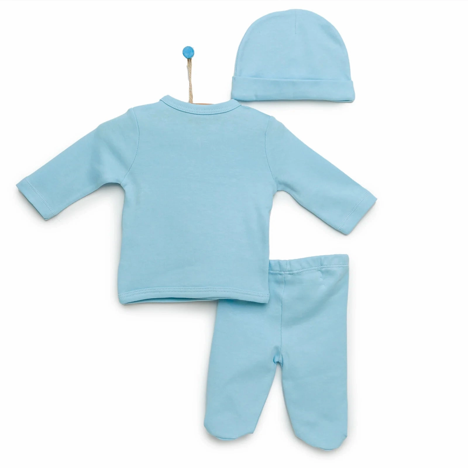 HelloBaby Newborn Organic Wrapover Top-Hat-Footed Pant - Blue