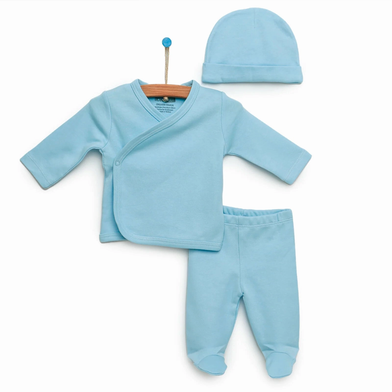 HelloBaby Newborn Organic Wrapover Top-Hat-Footed Pant - Blue