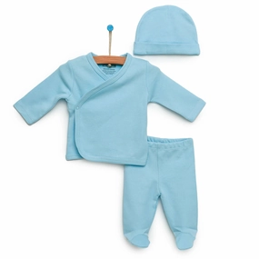 HelloBaby Newborn Organic Wrapover Top-Hat-Footed Pant - Blue