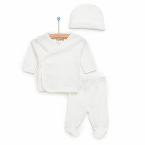 HelloBaby Newborn Organic Wrapover Top-Hat-Footed Pant - Ecru
