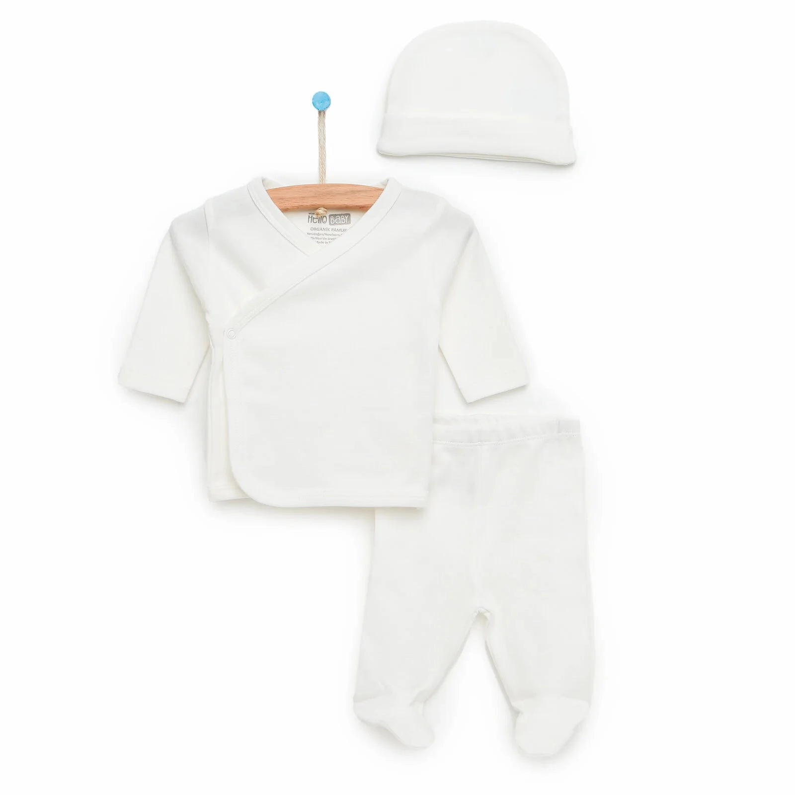 HelloBaby Newborn Organic Wrapover Top-Hat-Footed Pant - Ecru