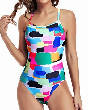 Juniors & Ladies V-Back One Piece Swimsuits For Women-Aqua