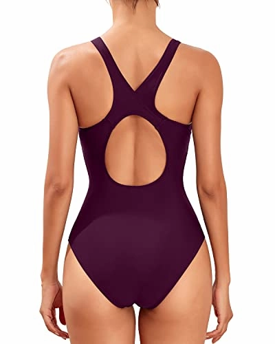 Modest Sporty One Piece Swimsuit Racerback For Women-Maroon