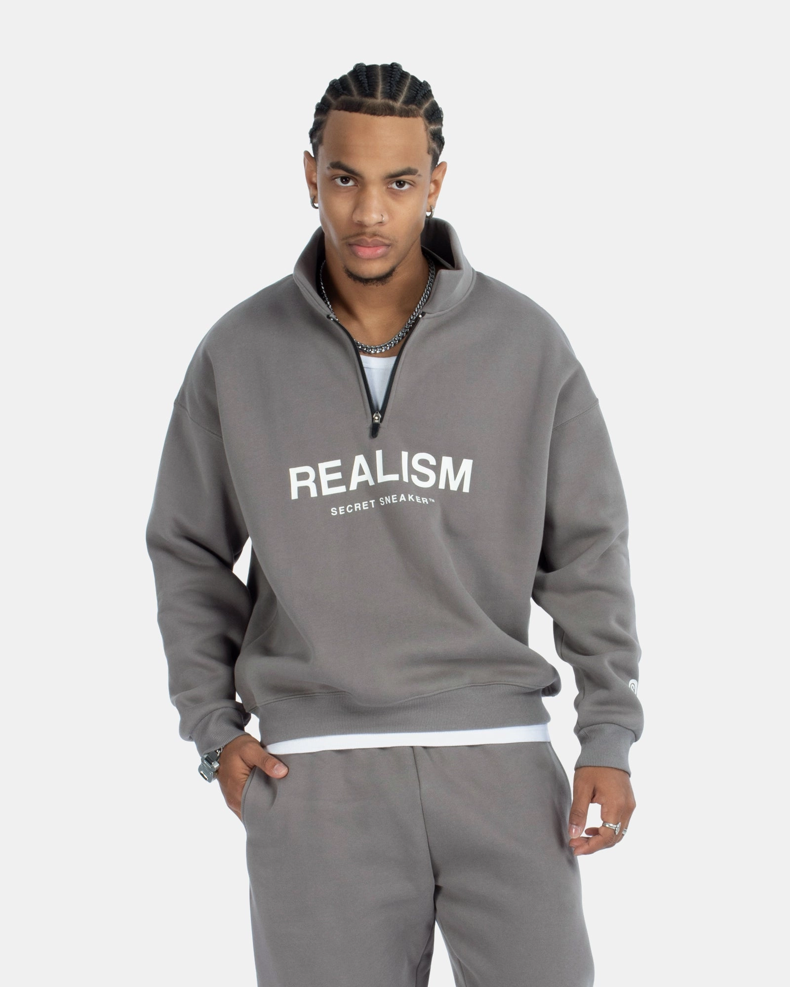 SSS REALISM IDOL HALF ZIP SWEATER COOL GREY