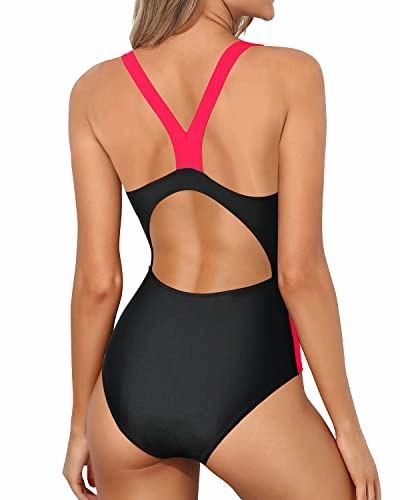 Swimming/Training/Surfing Splicing Athletic One Piece Swimsuits-Black Pink