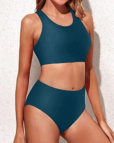 Two Piece Bikini Set Athletic Design For Teen Girls-Teal
