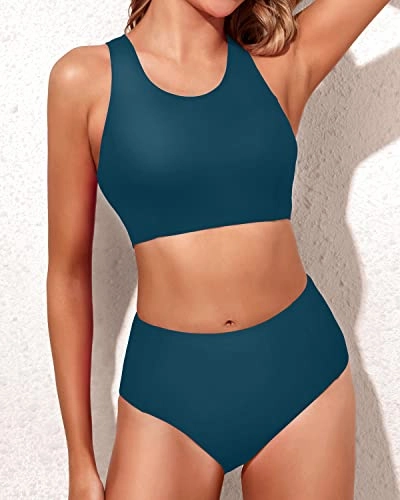 Two Piece Bikini Set Athletic Design For Teen Girls-Teal