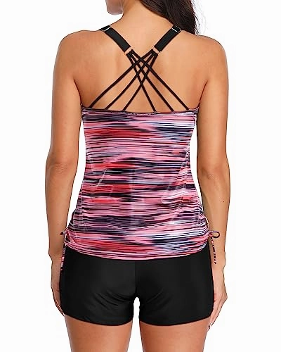 Two Piece Tankini V Neck Ruched Swimsuits